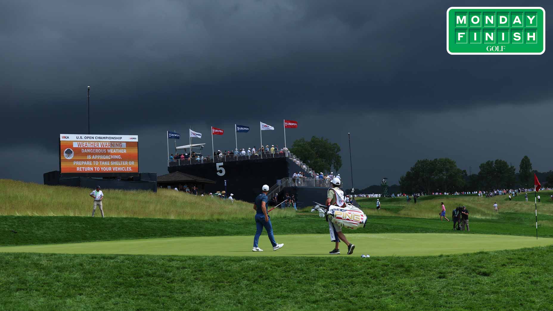 Viktor Hovland at a stormy Oakmont.
