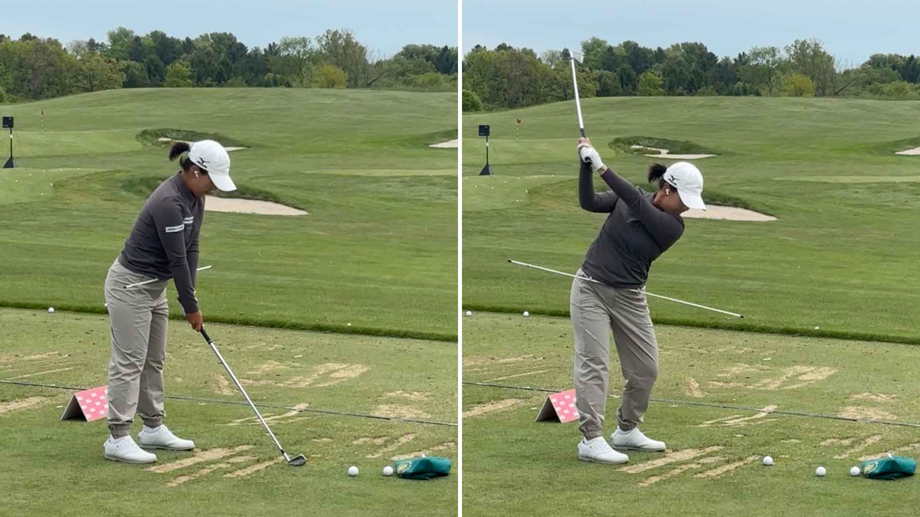 jiwon jeon hits balls on the driving range at the u.s. women's open
