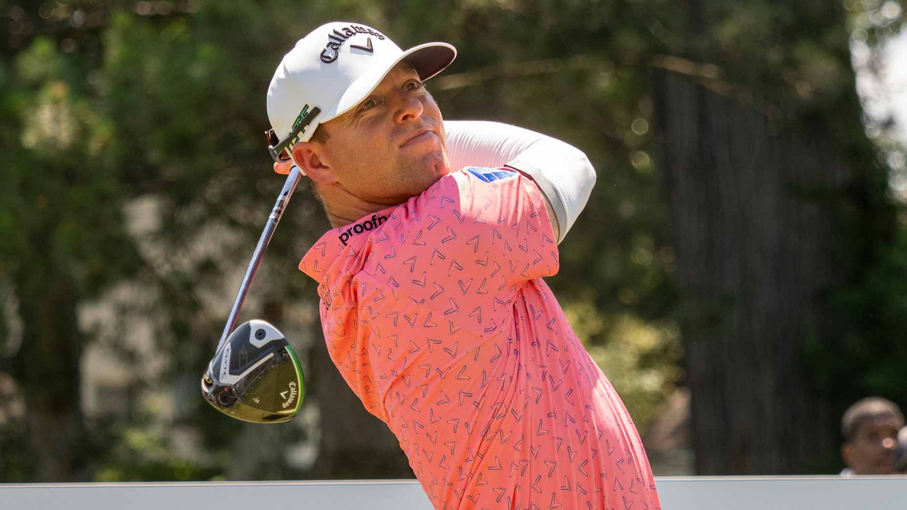 Max Greyserman (USA) drives the ball during the final round of the Rocket Classic at Detroit Golf Club on June 29, 2025, in Detroit, Michigan.
