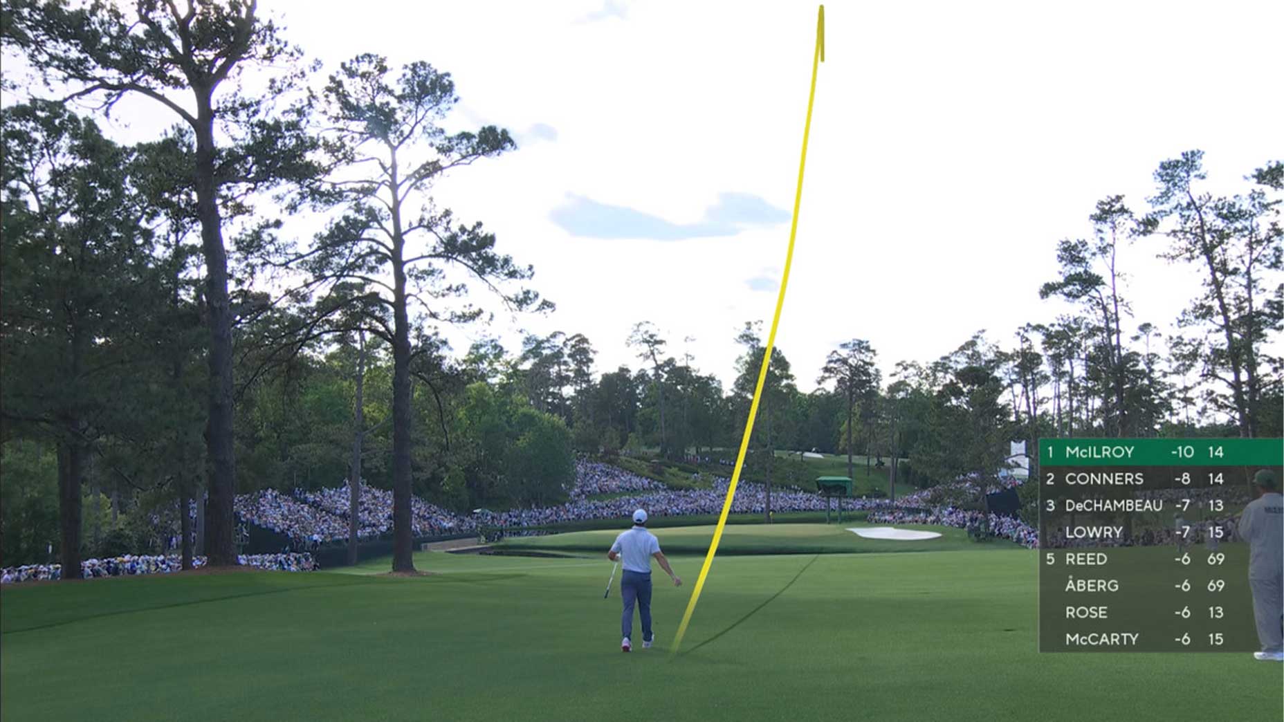 Rory McIlroy's approach at the 15th hole at Augusta National.