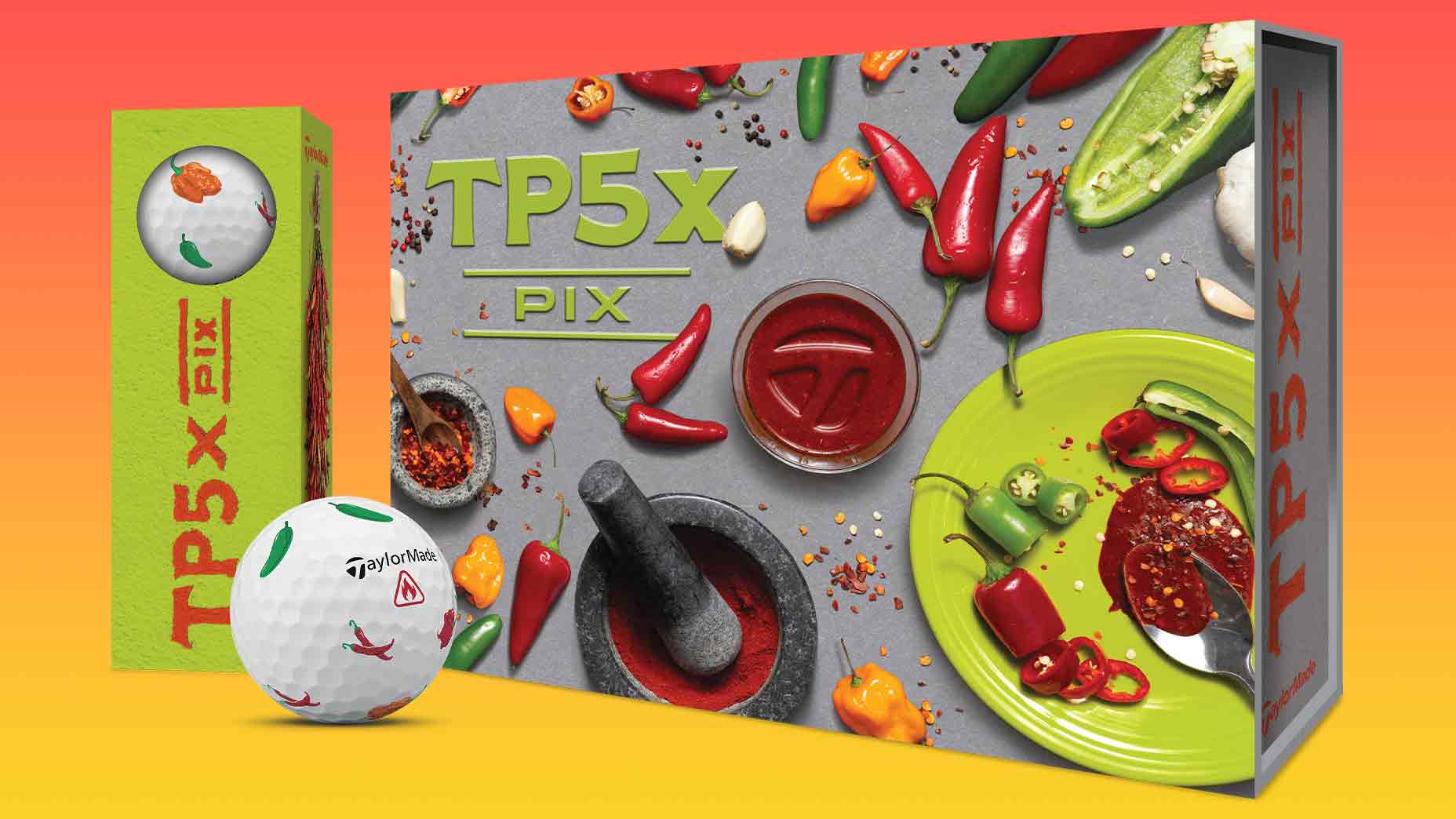 TaylorMade Peppers pix golf balls on orange background