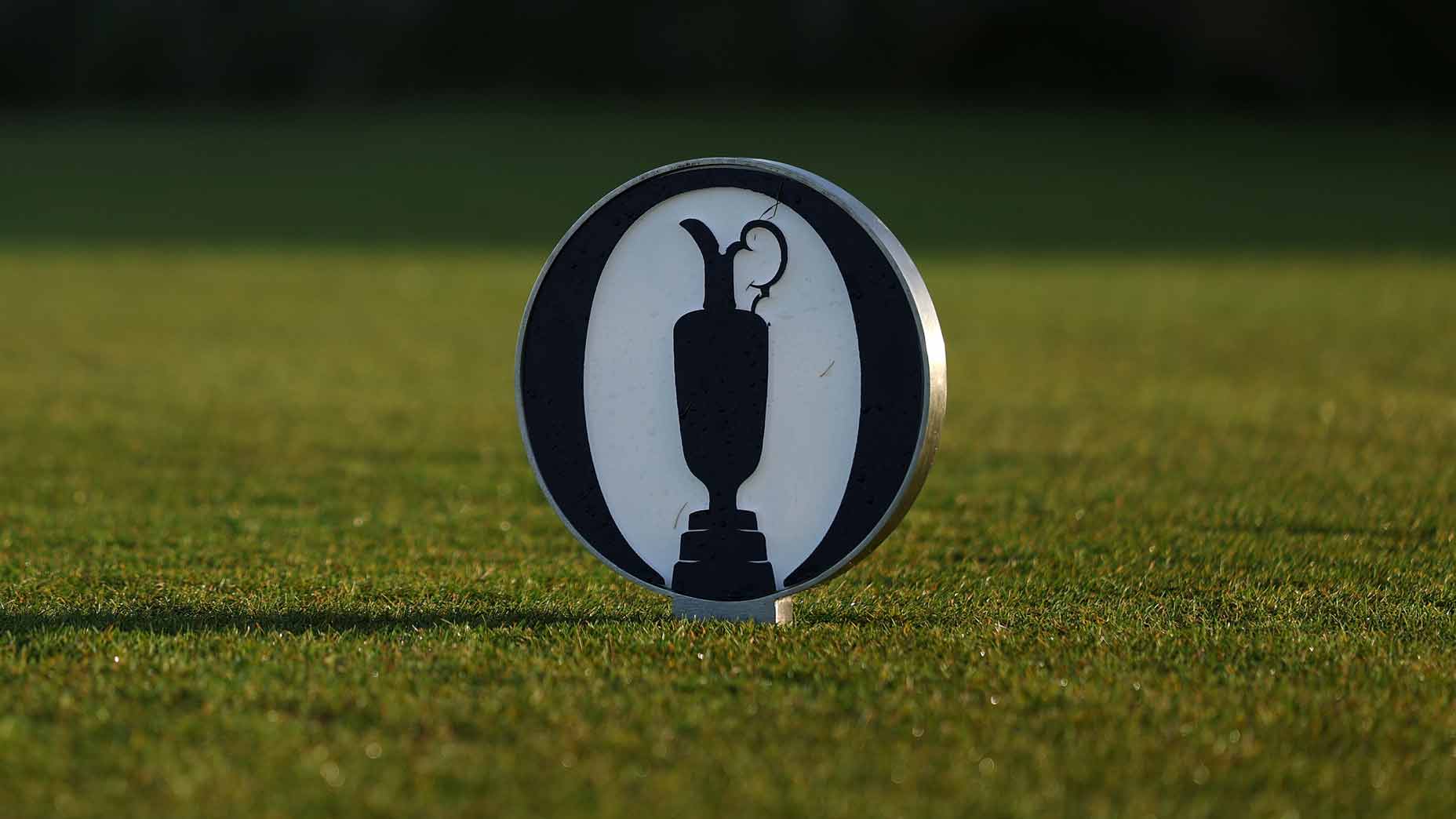 2025 Open Championship tee marker pictured at Royal Portrush Golf Club.