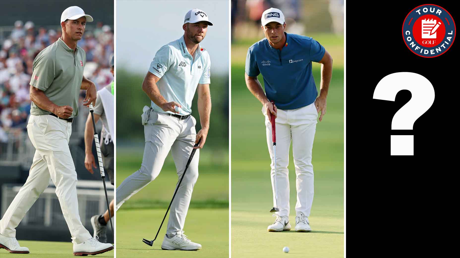 adam scott, sam burns and viktor hpvland celebrate during the 2025 u.s. open